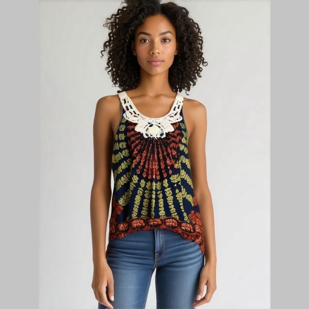 Free People Blue and Orange Print Top Tank Dress
Size SM Embroidery Swim Cover - Picture 1 of 14